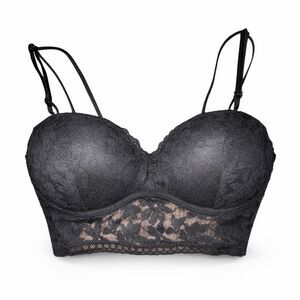 PINK Push-Up Longline Lace Bra Black Underwire Adjustable Straps M